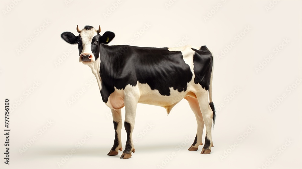 White black cow isolated on white background.