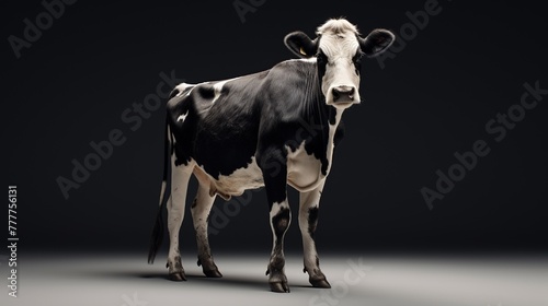 White black cow isolated on black background.