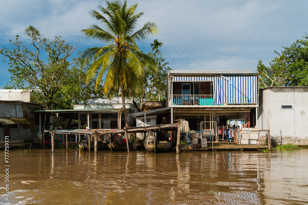 Houses along the Mekong river in Vietnam Houses along the Mekong river in Vietnam