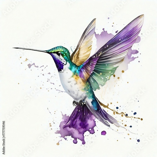 realistic hand drawn watercolor splash hummingbird