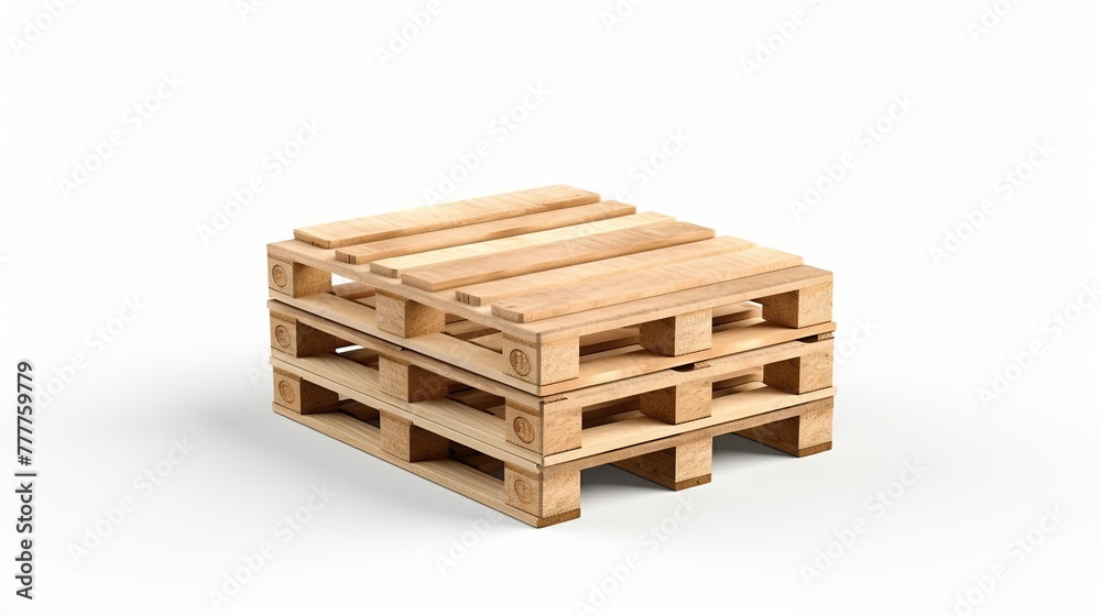Stack of wooden pallets isolated on white background.