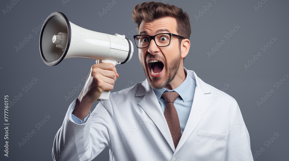 Smartly Dressed Man with Megaphone Making Announcement Smartly Dressed Man with Megaphone Making Announcement