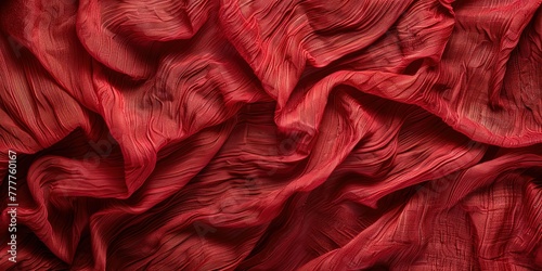 Red fabric texture, bright red material, top view, background, wallpaper, space for copying.