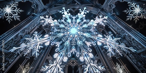Ice Palace, in the center of which is a large snowflake, background, wallpaper.