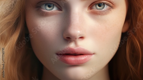 Close-up of a blonde woman's face with a charming look. Beauty, glamor and modern style.