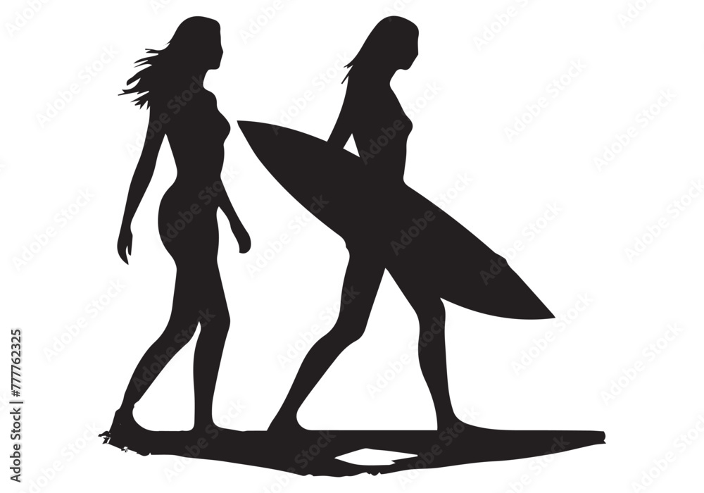 A set of high quality detailed silhouettes of a surfer surfing the waves on his surfboard A set of high quality detailed silhouettes of a surfer surfing the waves on his surfboard