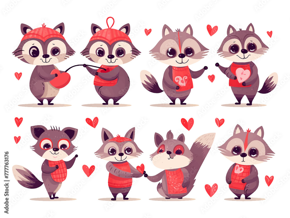 Watercolor valentines day love racoon couple, hand drawn watercolor illustration for greeting card or invitation design Watercolor valentines day love racoon couple, hand drawn watercolor illustration for greeting card or invitation design