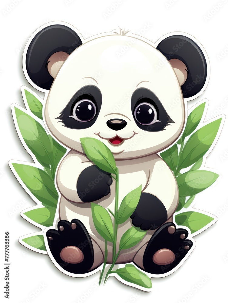 Cartoon-style drawing of a little panda with a cute bamboo snack, adding nature's charm to visuals. Cartoon-style drawing of a little panda with a cute bamboo snack, adding nature's charm to visuals.