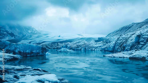 Majestic blue glacier and icebergs