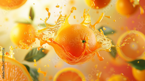 Citrus Burst. Fresh Oranges Sliced in Juicy Explosion on Orange Background