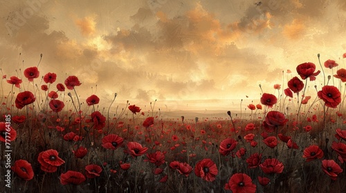 Blooming Poppies: A Tribute to World War One Battlefields Illustration photo