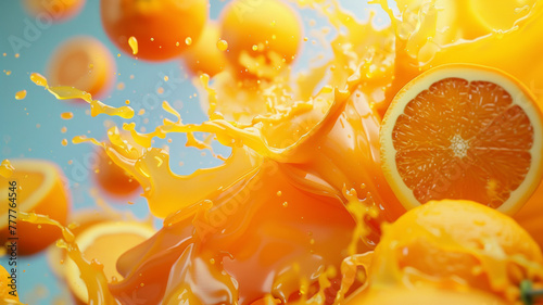 Citrus Burst. Fresh Oranges Sliced in Juicy Explosion on Orange Background