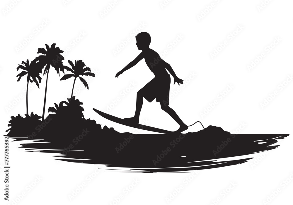 Black surfers with surfboards vector silhouettes set isolated on white background