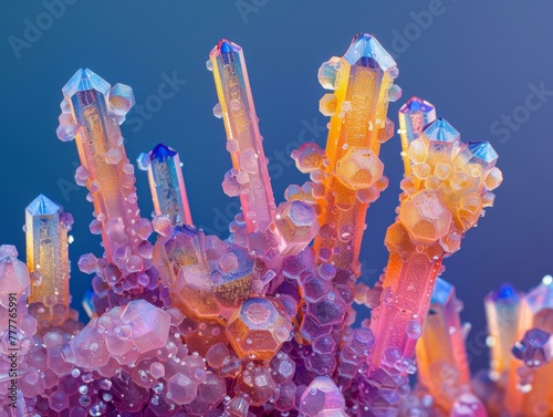 A close up of a bunch of crystals that are all different colors. Generative AI.