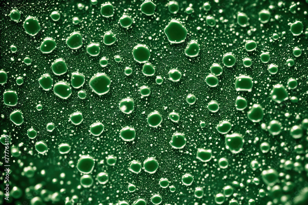 A green background with droplets of water on it.