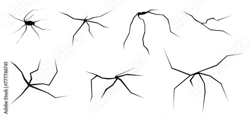 Vector set of icons with crack wall effect in simple line style