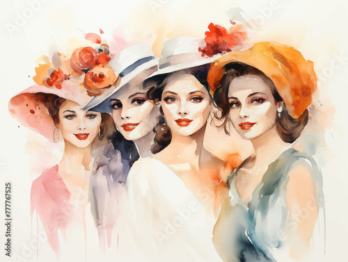 Watercolor beautiful womens group for Happy International Women's Day vector illustration 8 march
