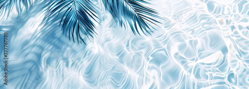 Abstract Palm Leaves: Serene Blue Water and White Shadows