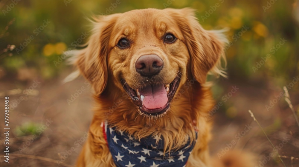 Stars and Stripes Canine: Adorable Dog sporting American Flag Bandana Stars and Stripes Canine: Adorable Dog sporting American Flag Bandana