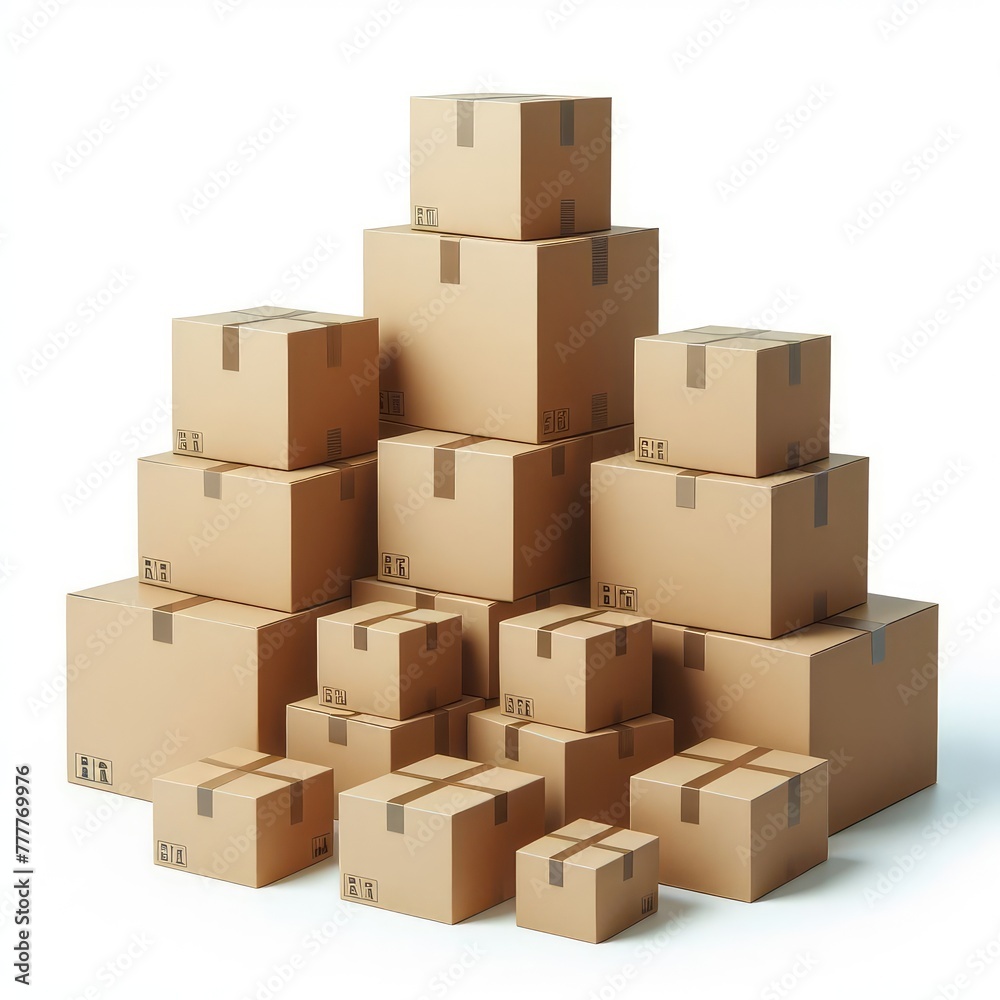 Cardboard boxes arranged on top of each other isolated on a white background