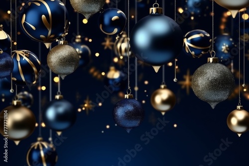 Holiday Elegance, Christmas Banner Lights and Baubles on Dark Blue