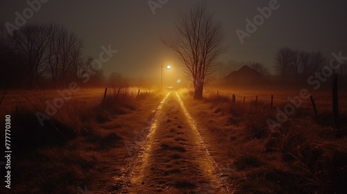 Rural Path Landscape  Morning Dawn Agriculture Backdrop  Sunset Dusk Rustic Background  Calm Farming Backdrop  Travel Tourism Concept Photo