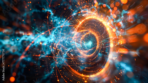 Abstract Space with Swirling Colors and Rotating Circle of Light photo