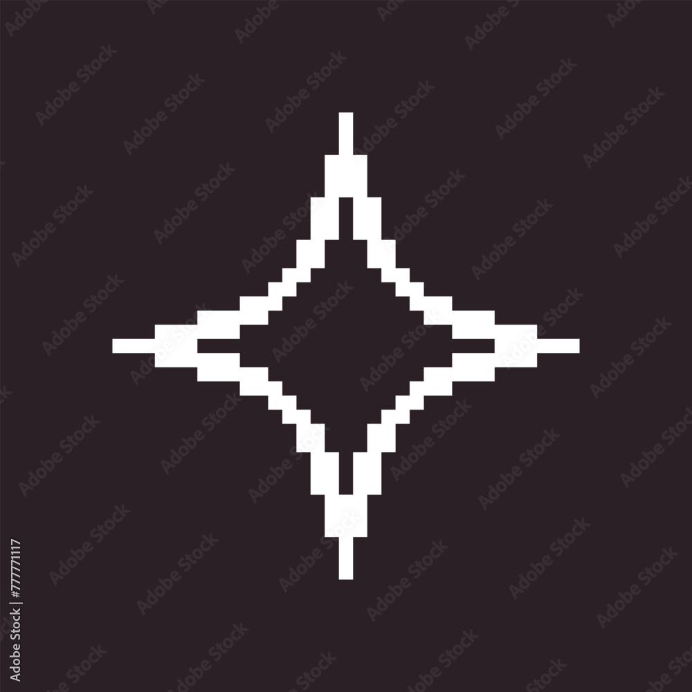 Obraz premium black and white simple flat 1bit vector pixel art icon of star or sparkle. shine effect sign