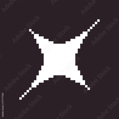 black and white simple flat 1bit vector pixel art icon of star or sparkle. shine effect sign