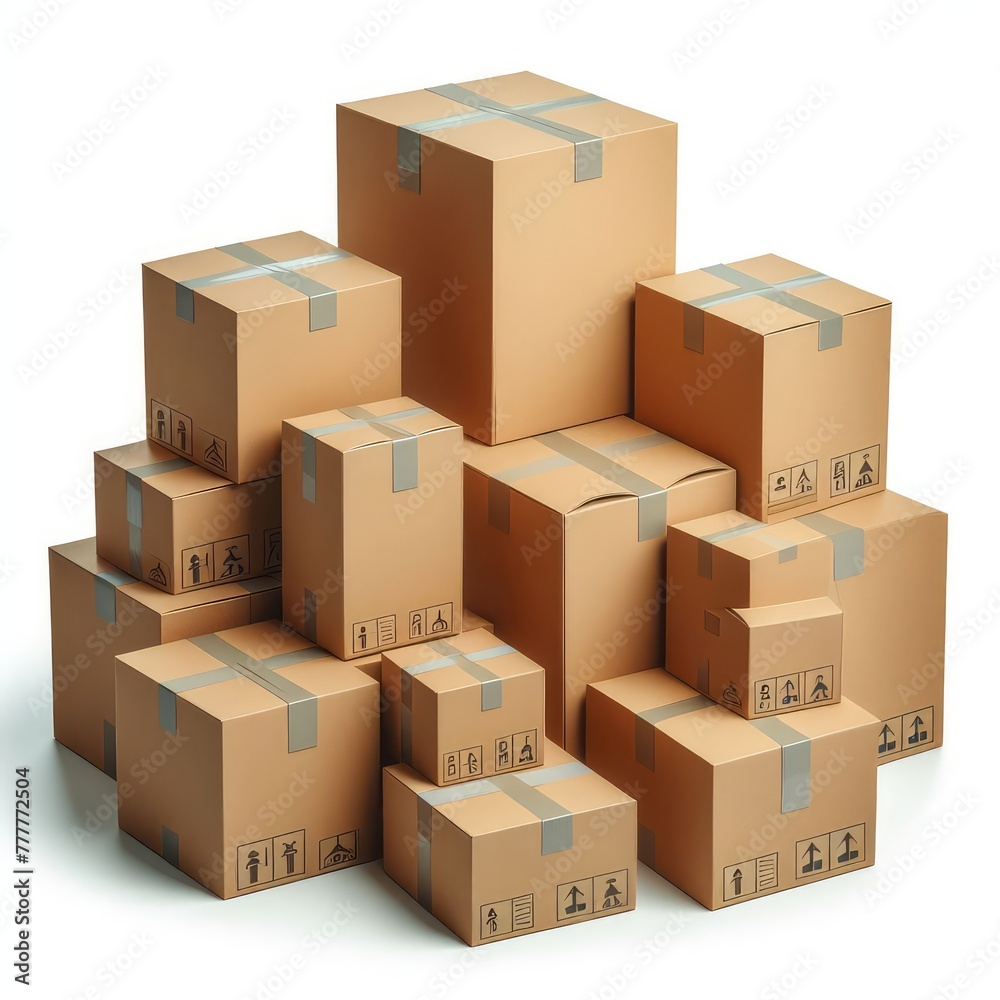 Cardboard boxes arranged on top of each other isolated on a white background Cardboard boxes arranged on top of each other isolated on a white background