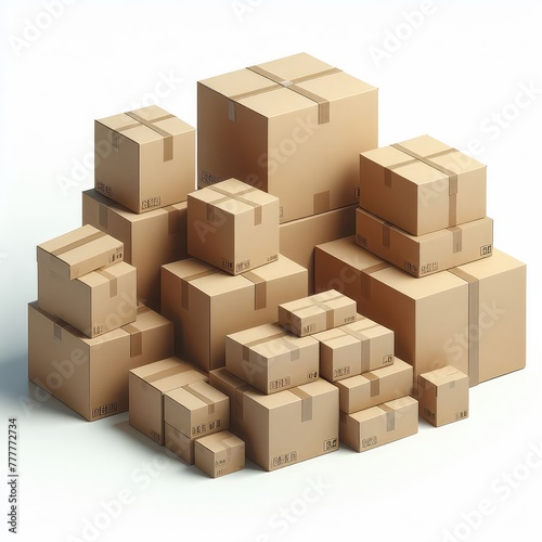 Cardboard boxes arranged on top of each other isolated on a white background