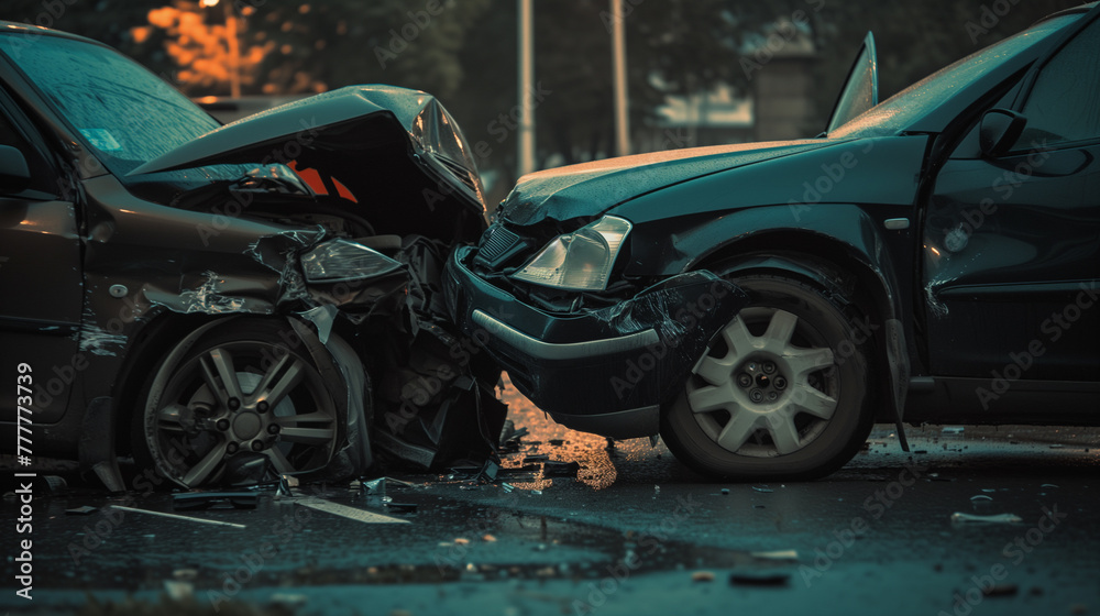 Accident between two cars. Severe damage and torn metal Accident between two cars. Severe damage and torn metal