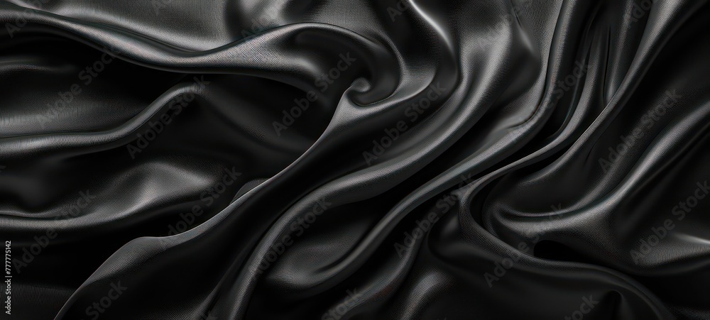 3D rendering. Black textures wallpaper. Abstract background silk, smooth, waves pattern
