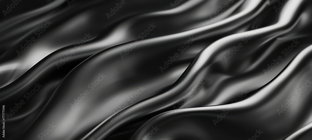 3D rendering. Black textures wallpaper. Abstract background silk, smooth, waves pattern