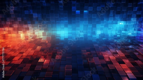 Digital cubic blocks in a gradient from red to blue, creating a depth effect