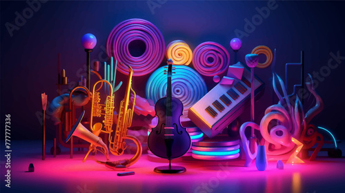 Colorful neon background dj night club party wave musically style theme abstract music festive illustration photo