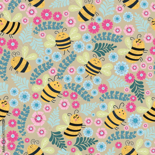 bee seamless pattern in flat vector