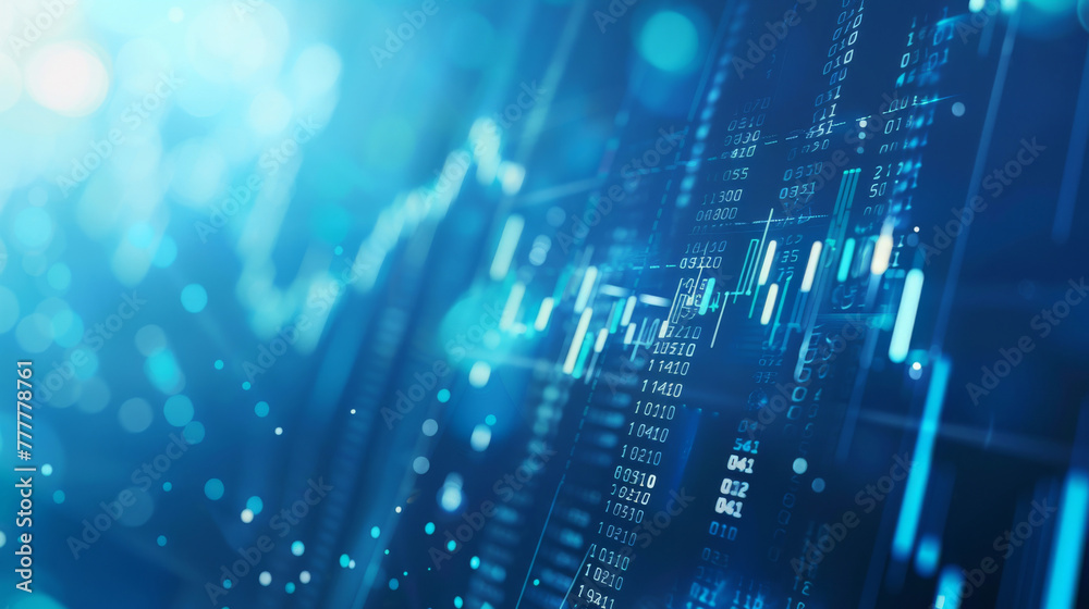 Digital illustration of stock market numbers and trends on a dynamic blue background Digital illustration of stock market numbers and trends on a dynamic blue background