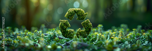 The circular economy icon on nature background, Recycle sign Green triangular eco recycle concept