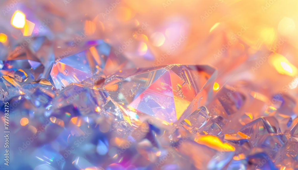 shimmering crystal surface with rainbow light refraction and brilliant bokeh effect - obrazy, fototapety, plakaty 