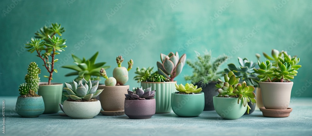 A variety of potted plants for home decor against a blue backdrop 🌿💙 Adds a lively and refreshing touch of nature indoors! 🏡🌼