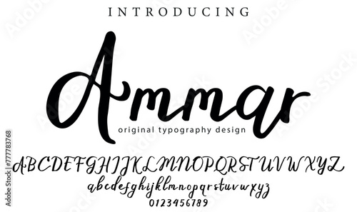 Ammar Font Stylish brush painted an uppercase vector letters, alphabet, typeface photo