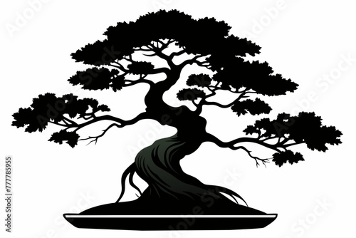 Ancient bonsai silhouette black vector illustration