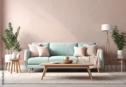 minimalist interior in pastel colors. Scandinavian style interior. 3D illustration