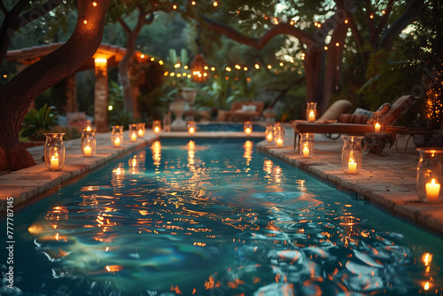Pool Filled With Candles Beside Tree