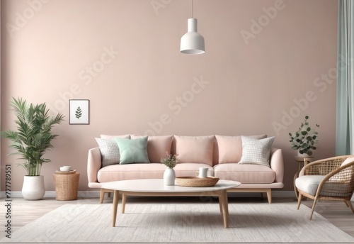 minimalist interior in pastel colors. Scandinavian style interior. 3D illustration