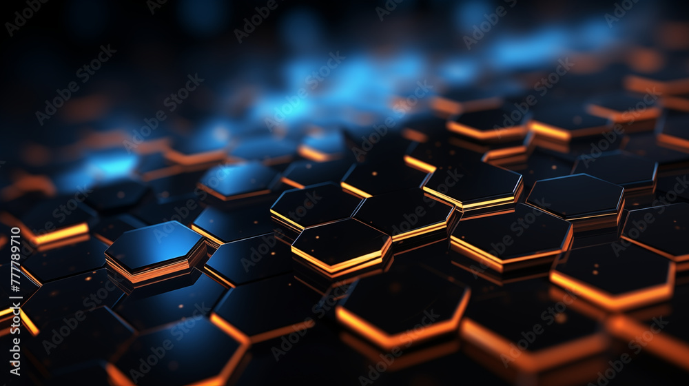Hexagonal Pattern Background with Neon Blue Glow and Dark Atmosphere