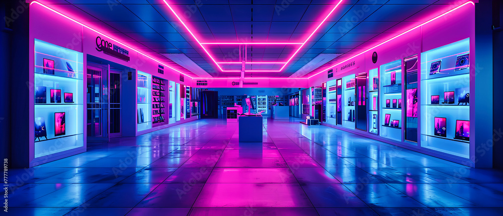 Neon Dreams: A Futuristic Space Illuminated by Neon Lights, Creating a Vibrant Atmosphere of Modernity and Innovation Neon Dreams: A Futuristic Space Illuminated by Neon Lights, Creating a Vibrant Atmosphere of Modernity and Innovation
