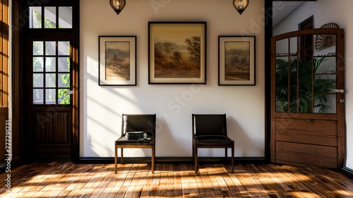 Interior Room with Two Chairs and Paintings on the Wall (ID: 777791731)