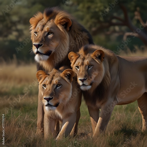 African lion couple. Pair of wildlife pride predator animals. Generate ai HD AND 3D PIC 
